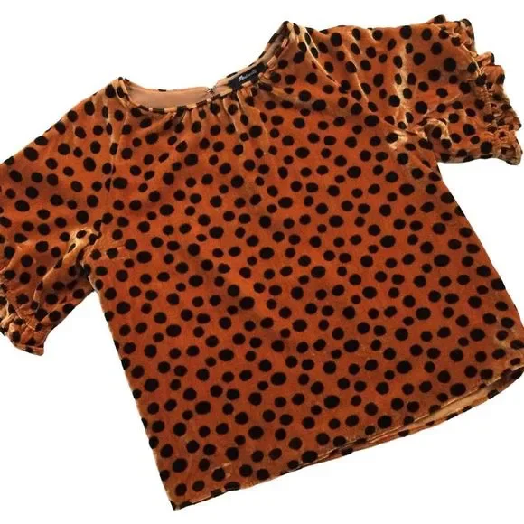 MADEWELL Velvet Memento Ruffle-Sleeve Top in Leopard Dot Shirt Size S - Picture 2 of 9